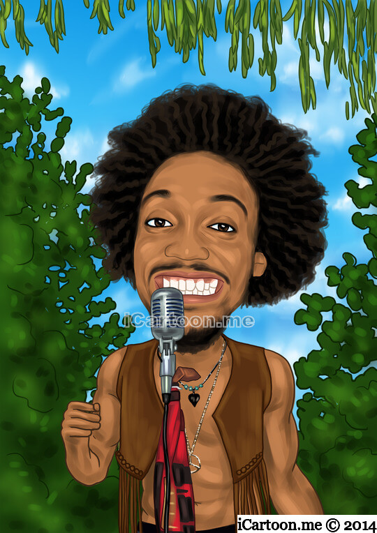 Cartoon from Photos - laughing into an old school microphone