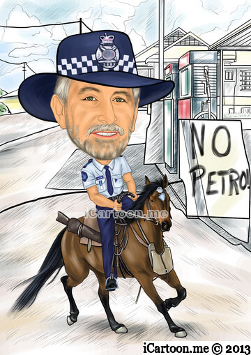 Picture to caricature for retiring after 40 years - police officer did his rounds on horseback