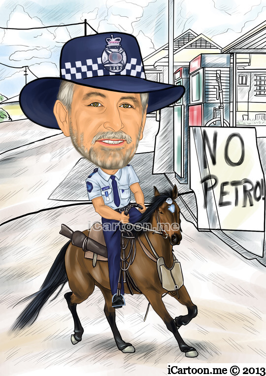 Picture to caricature for retiring after 40 years - police officer did his rounds on horseback