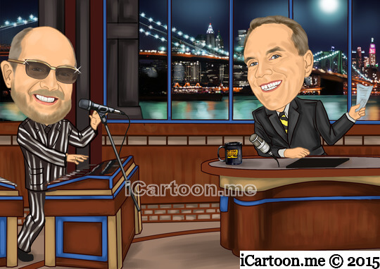 Caricature Gift - look like David Letterman and Paul Shaffer on their CBS set