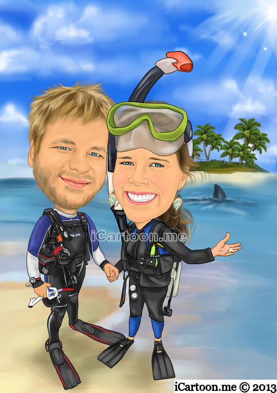 Birthday Gift - in wetsuit standing on a beach with blue sea