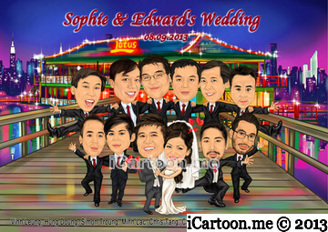 Group caricature for wedding including Groomsmen and Bestmen