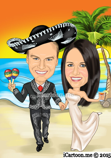 wedding invite in mexican wedding suit and in Riviera Maya