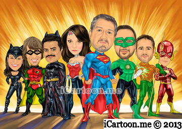 Our team - super heros group caricature