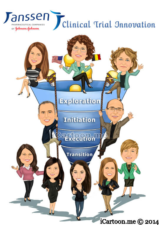 Retirement Gift - Group caricature of 10 working in clinical trial innovation