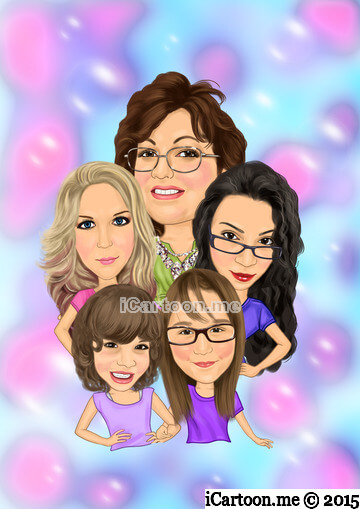 Family caricature picture - The most beautiful girls
