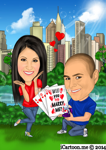 Wedding gift - a caricature of the proposal