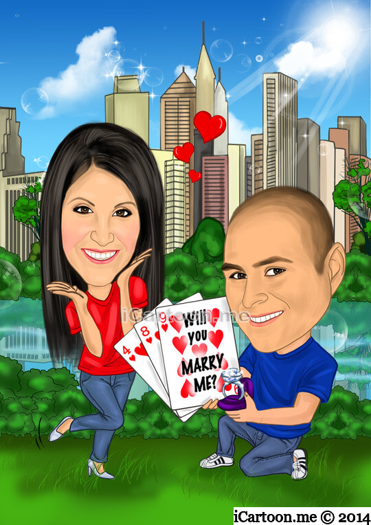 Wedding gift - a caricature of the proposal