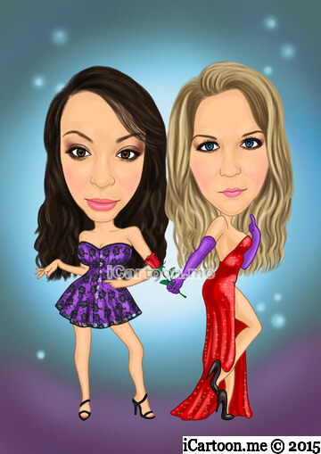 Caricature me and my sister - Jessica rabbit outfit and purple dress