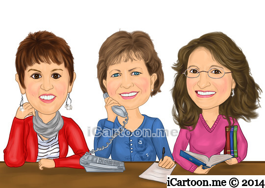 Caricature gift for Retiring together - secretary, teachers