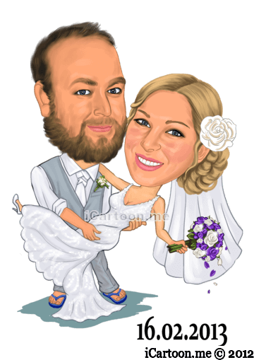 Wedding caricature for use on surfboard as guest book - couple dancing