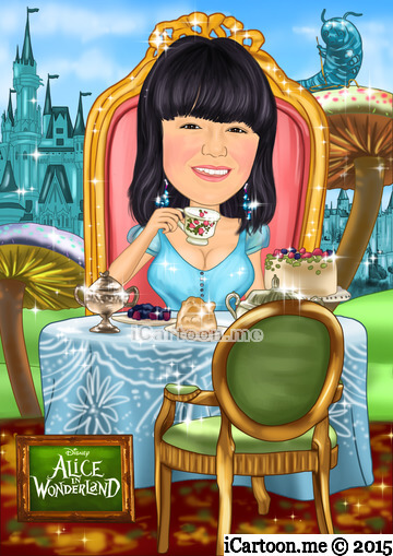 Caricature gift -  lady dressed like Alice in Wonderland