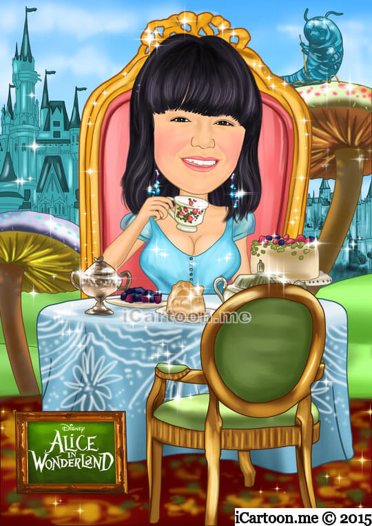 Caricature gift -  lady dressed like Alice in Wonderland