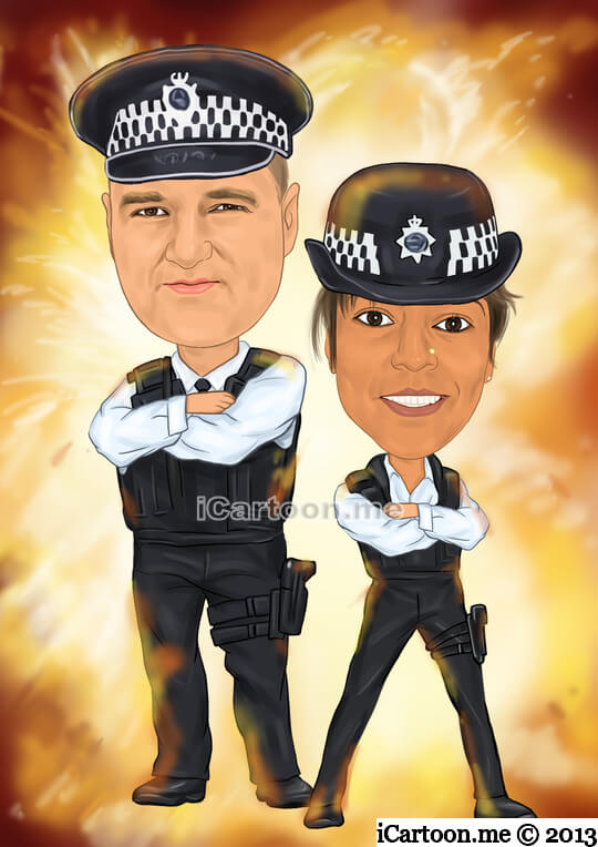 Caricature gift - Both in UK police uniform