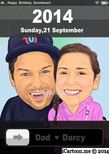 Turn photo to cartoon - father and daughter in a iphone screenshot