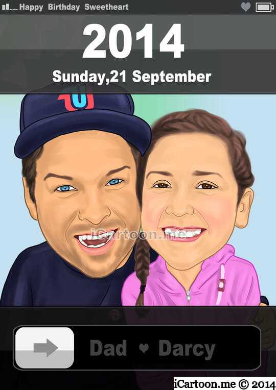 Turn photo to cartoon - father and daughter in a iphone screenshot