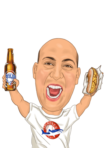 Farewell caricature gift - favored beer and arepa food
