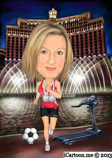 Drawing from photos - running in front of Bellagio fountains