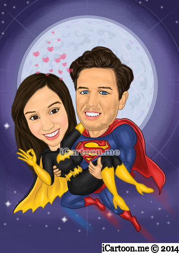 Valentine gift - superman flying into out of space carrying batgirl