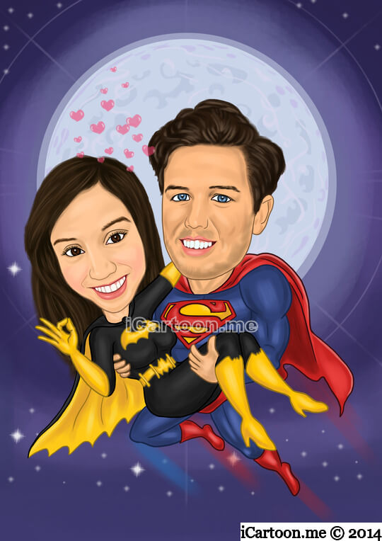 Valentine gift - superman flying into out of space carrying batgirl