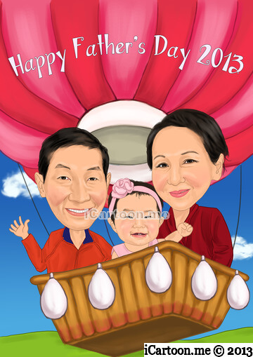 Caricature for father's day gift - hot air balloon with granddaughter