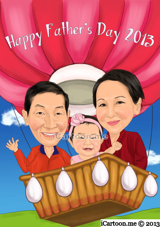 Caricature for father's day gift - hot air balloon with granddaughter