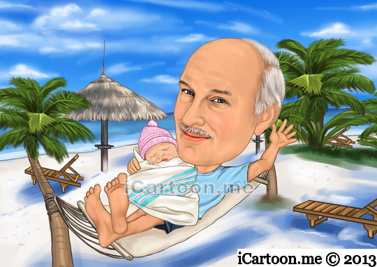 Retirement caricature - lounging on a beach
