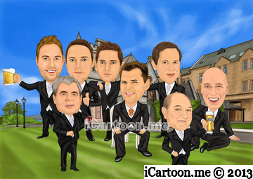 wedding caricature - groomsmen