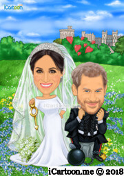 Prince Harry and Meghan wedding caricature chain and key