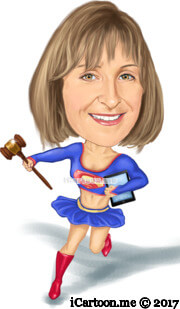 super woman running with a gavel